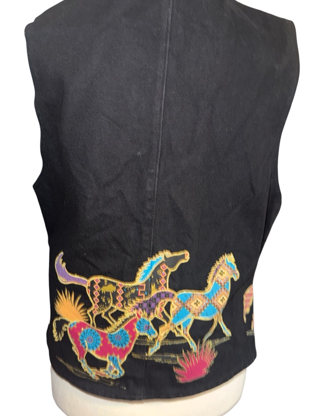 Black Denim 1990’s Western Embellished Horses southwestern biker vintage - Picture 3 of 6